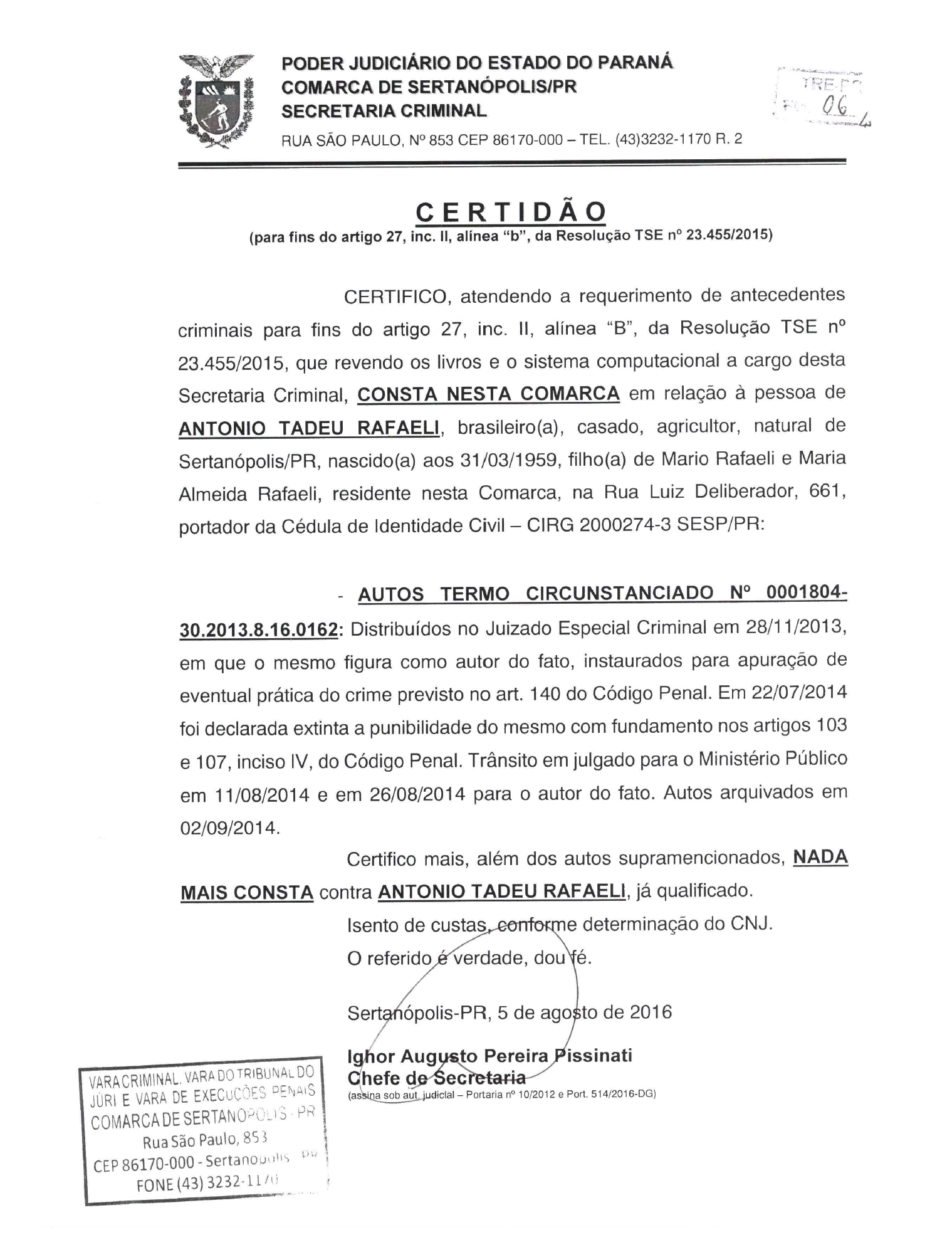 Atestado de Antecedentes Criminais - Governo Do Estado de São
