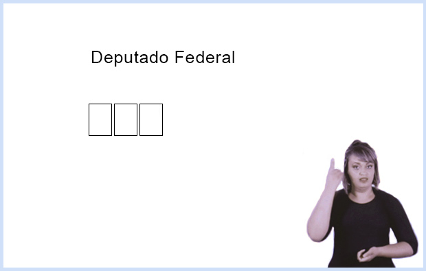 Imagem da tela da urna para inserção de voto para Deputado Federal e  no canto inferior direito há uma intérprete de libras.