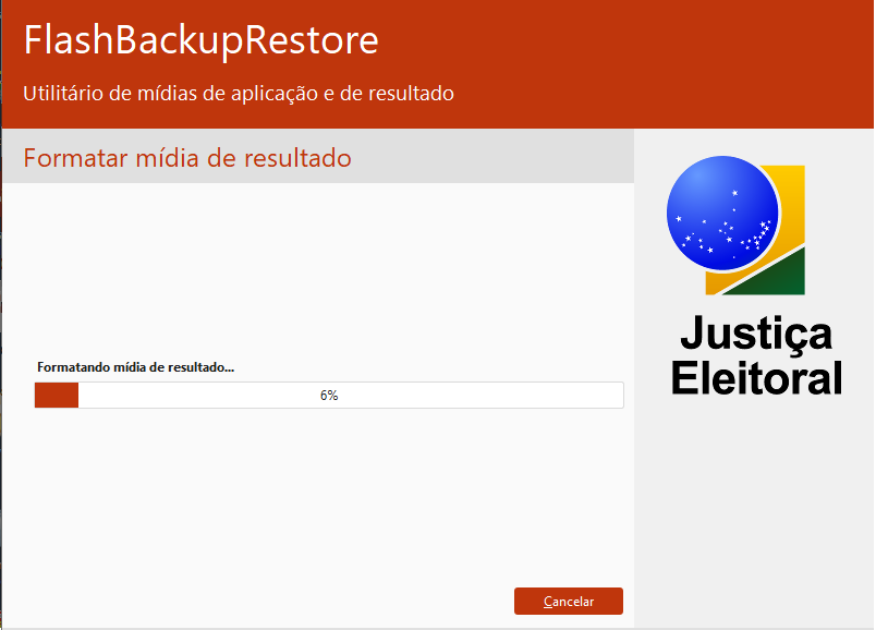 Tela do flash backup restore na opção formatar mídia de resultado apresentando a mensagem: Formatando mídia de resultado. 