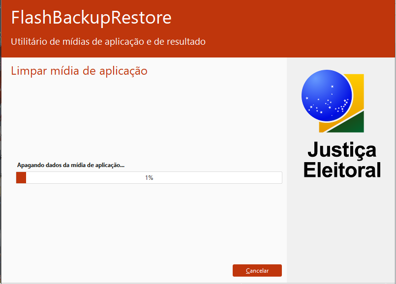 Tela do flash backup restore na opção limpar mídia de aplicação - Mensagem: apagando dados da mídia de aplicação