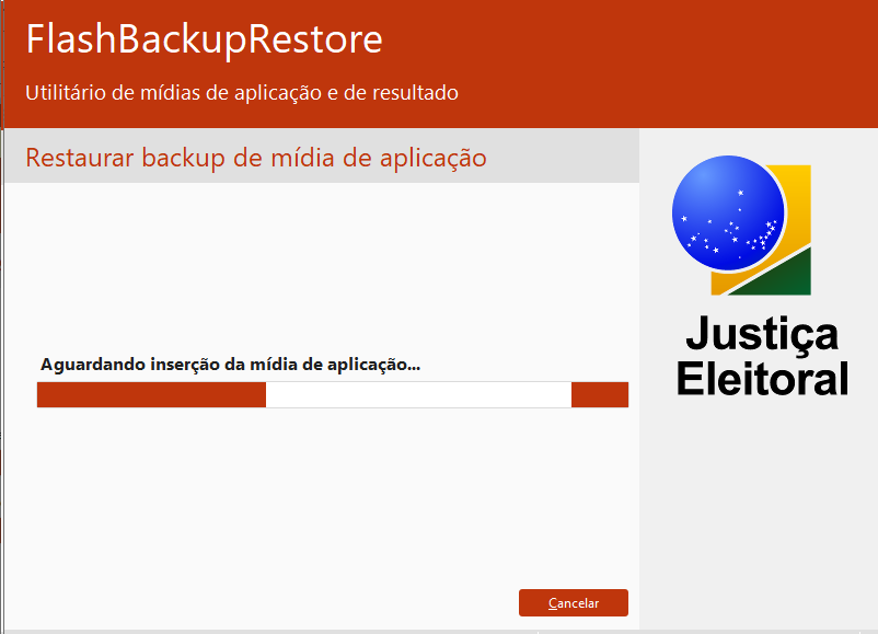 Tela do flash backup restore na opção Restaurar backup de mídia de aplicação - Mensagem: Aguardando inserção da mídia de aplicação.