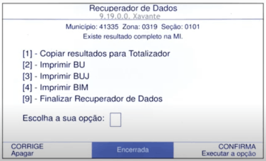 tela da urna encerrada