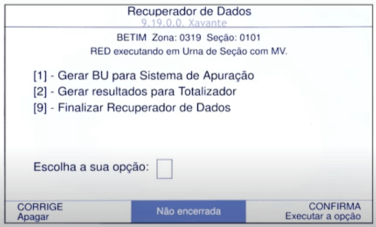 tela de urna não encerrada